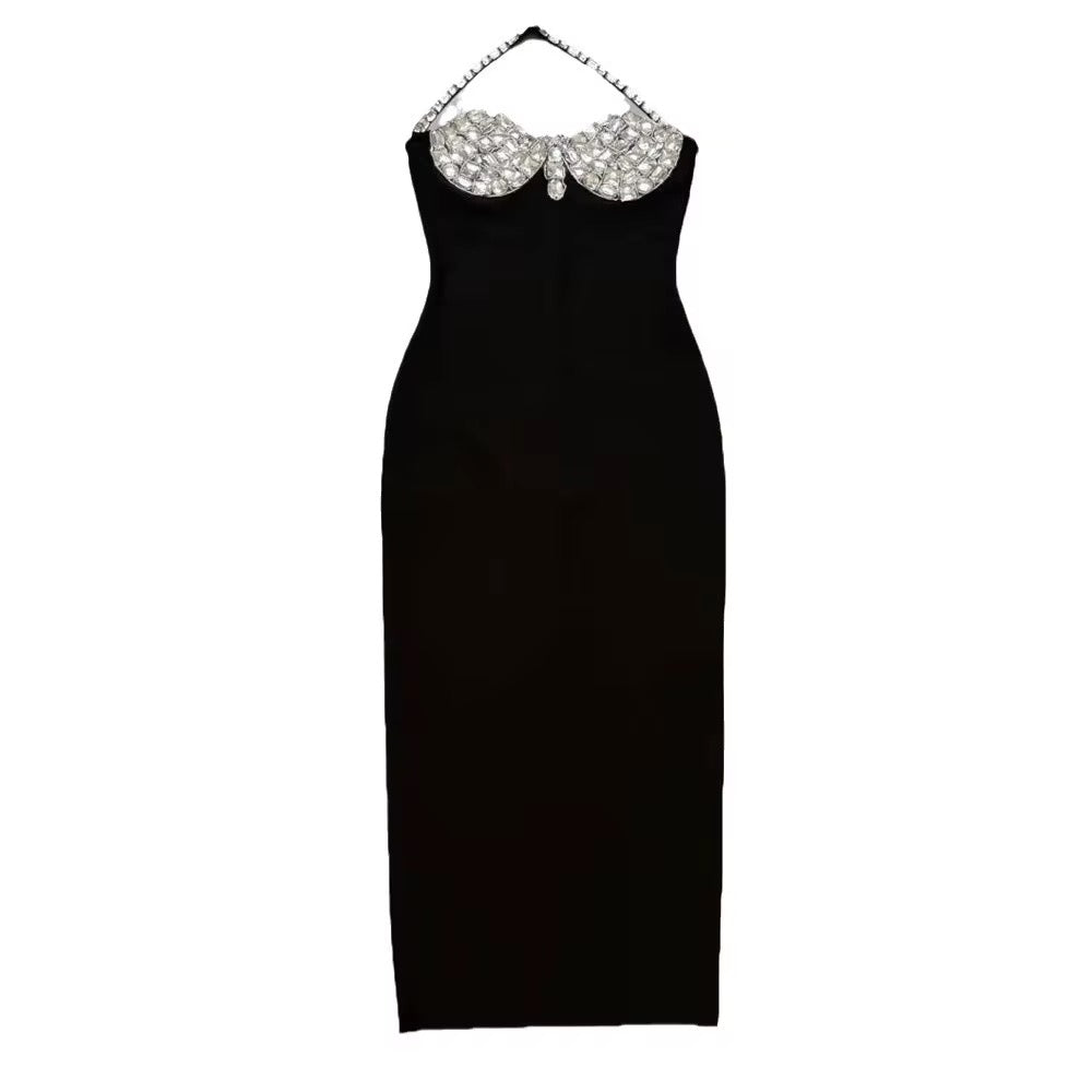 Midnight Halo Halter Gown