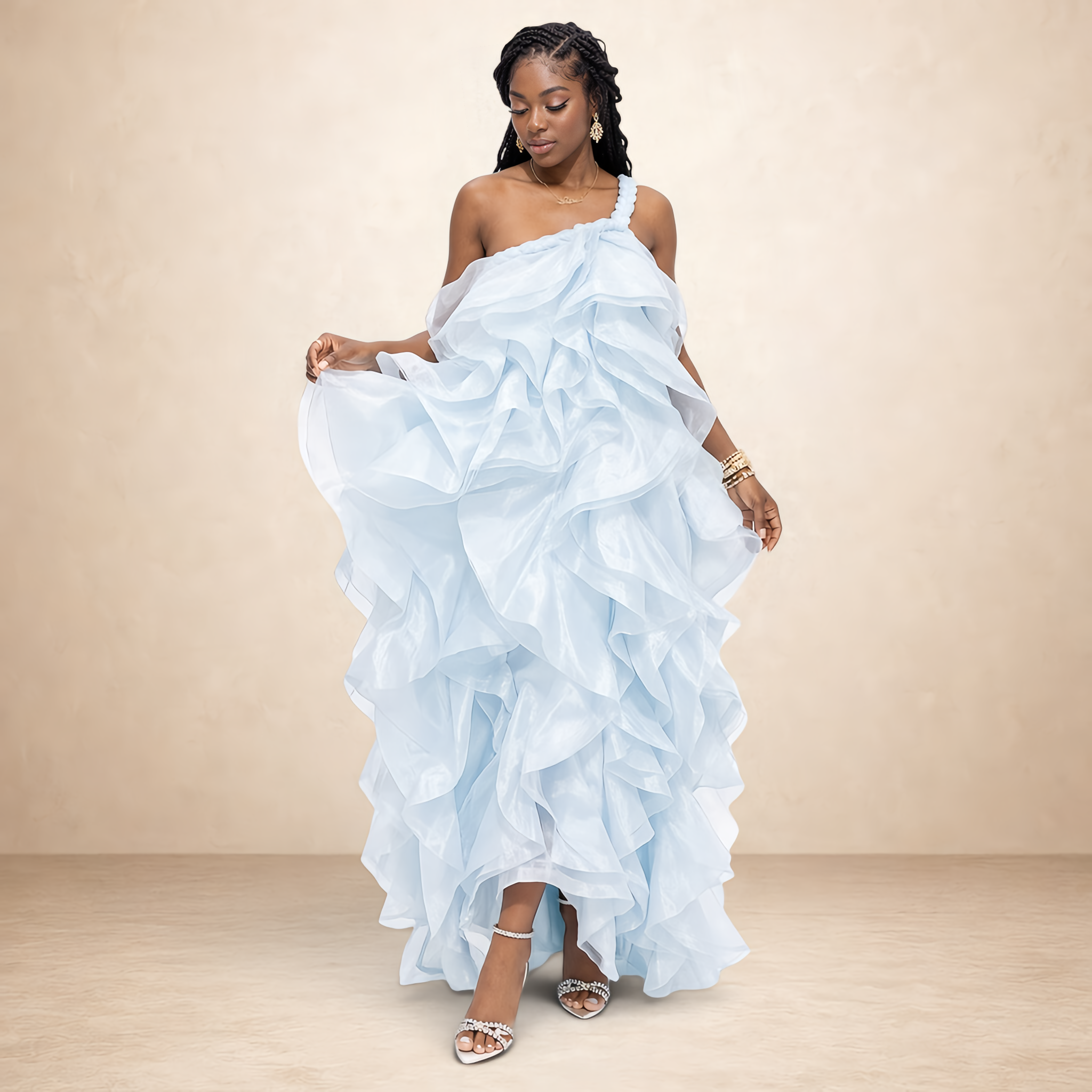 organsa mesh ruffled dress Cloud Muse Organza Ruffle Gown – SILKANDLUXE full_product_name-Women's Dress Sicily Linen Light Blue The 17 Best Places 95%Polyester5%Lurex Model size Size:Small US 2/4UK 6/10