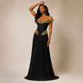 Embellished Off-the-Shoulder Pleated Gown