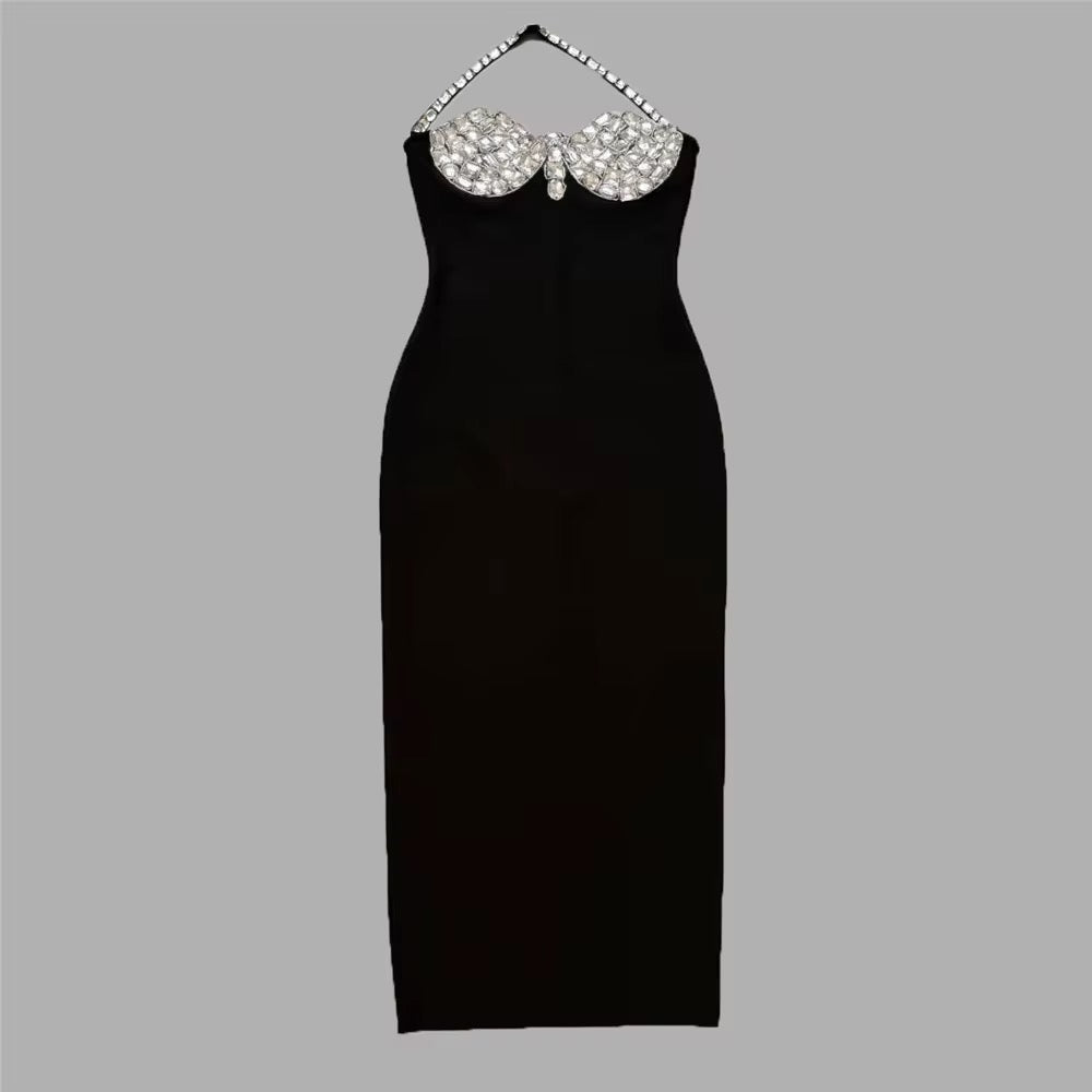 Midnight Halo Halter Gown