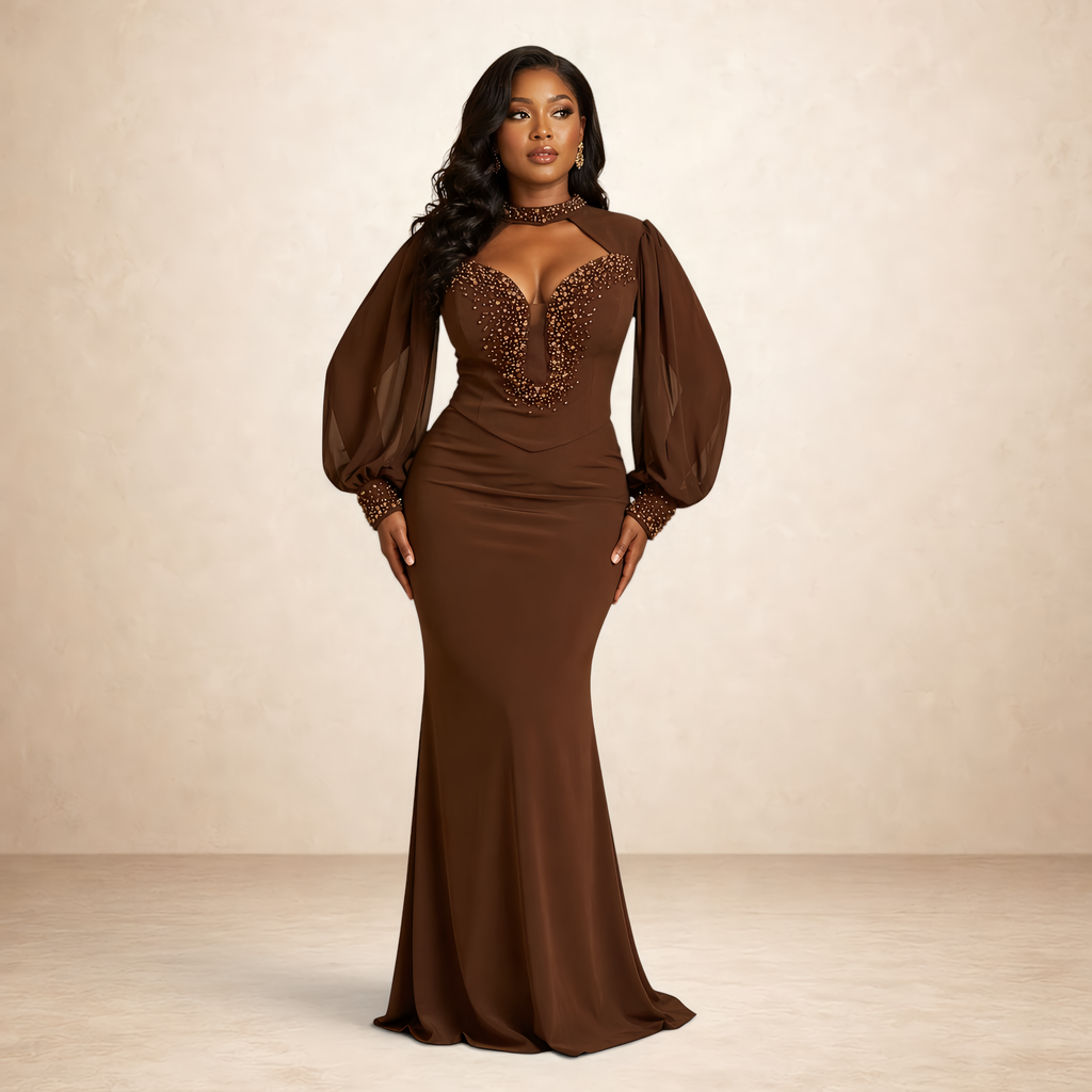 Cocoa Regal Illusion Gown