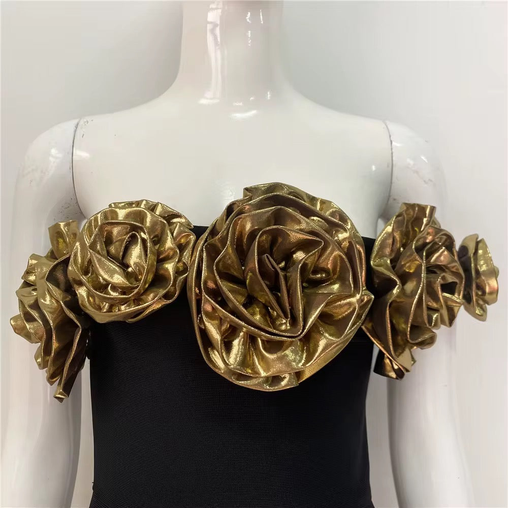 Golden Rosette Bandage Gown