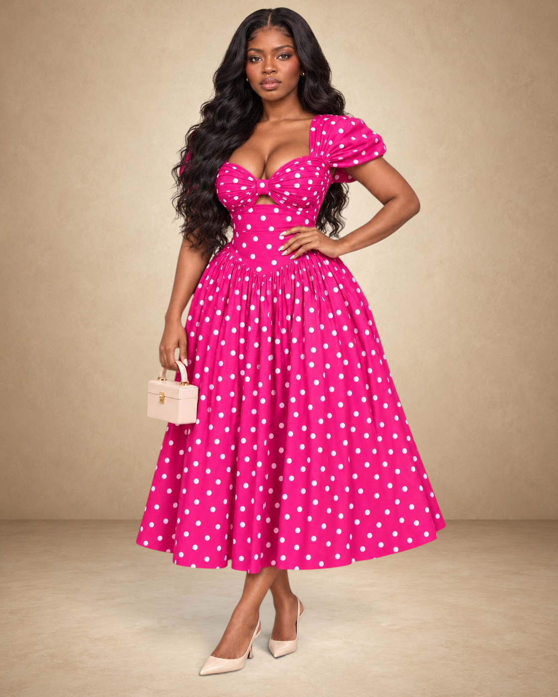 Zabia Polka Dot Midi Dress