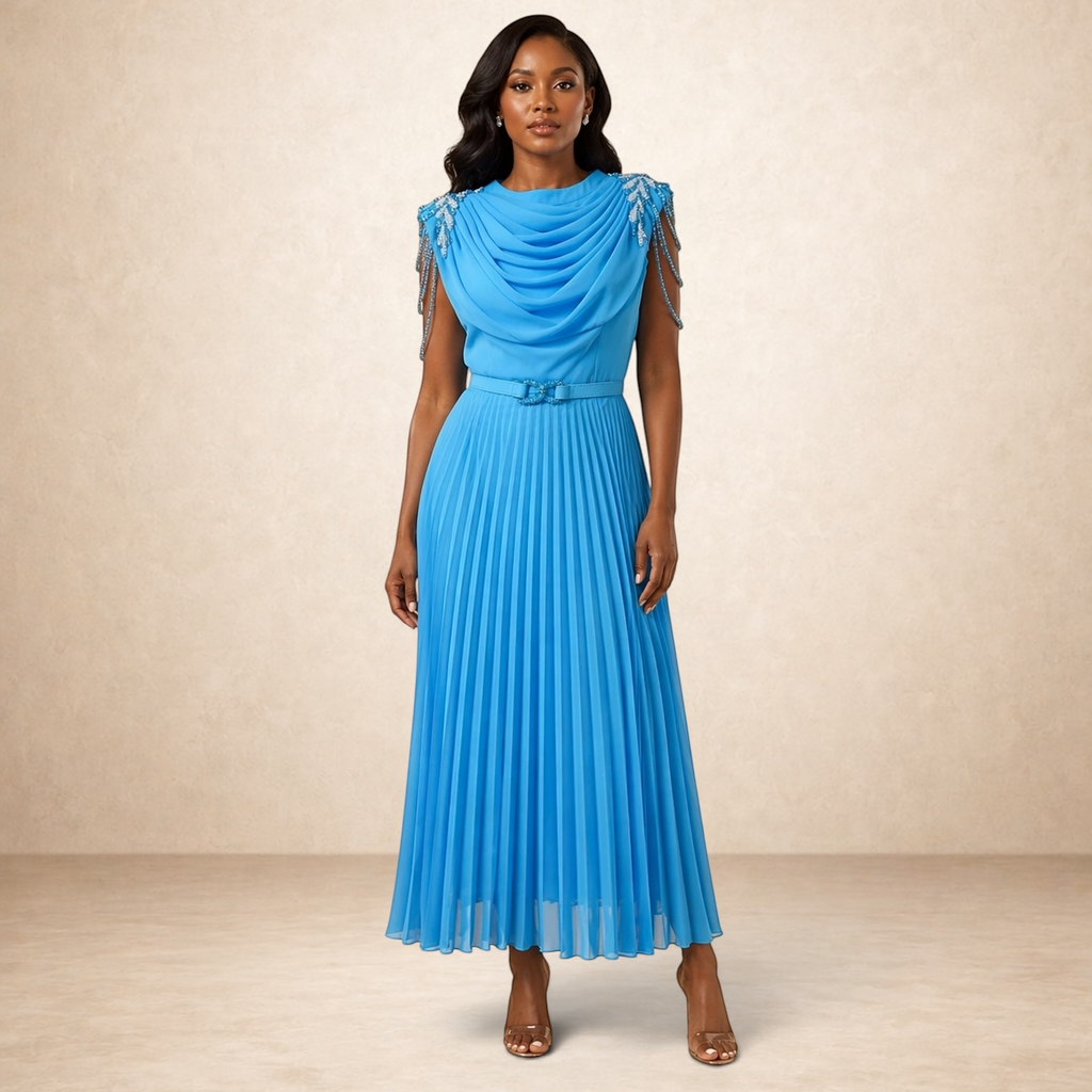 Celesti Drape Pleated Dress