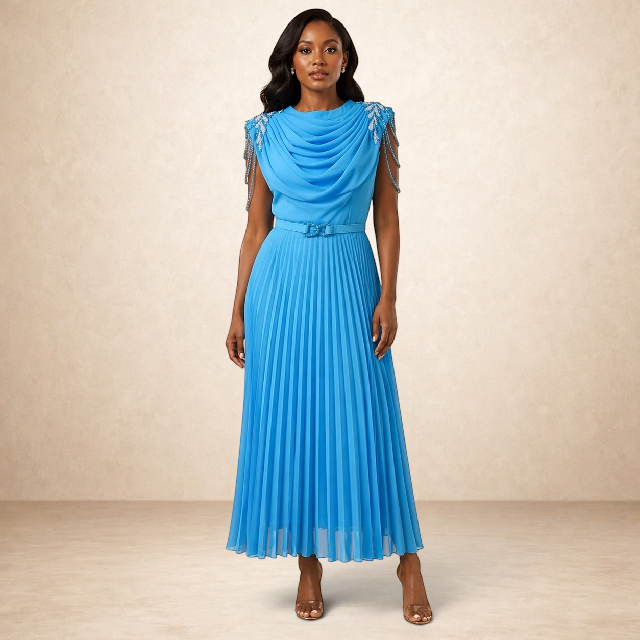 Celesti Drape Pleated Dress