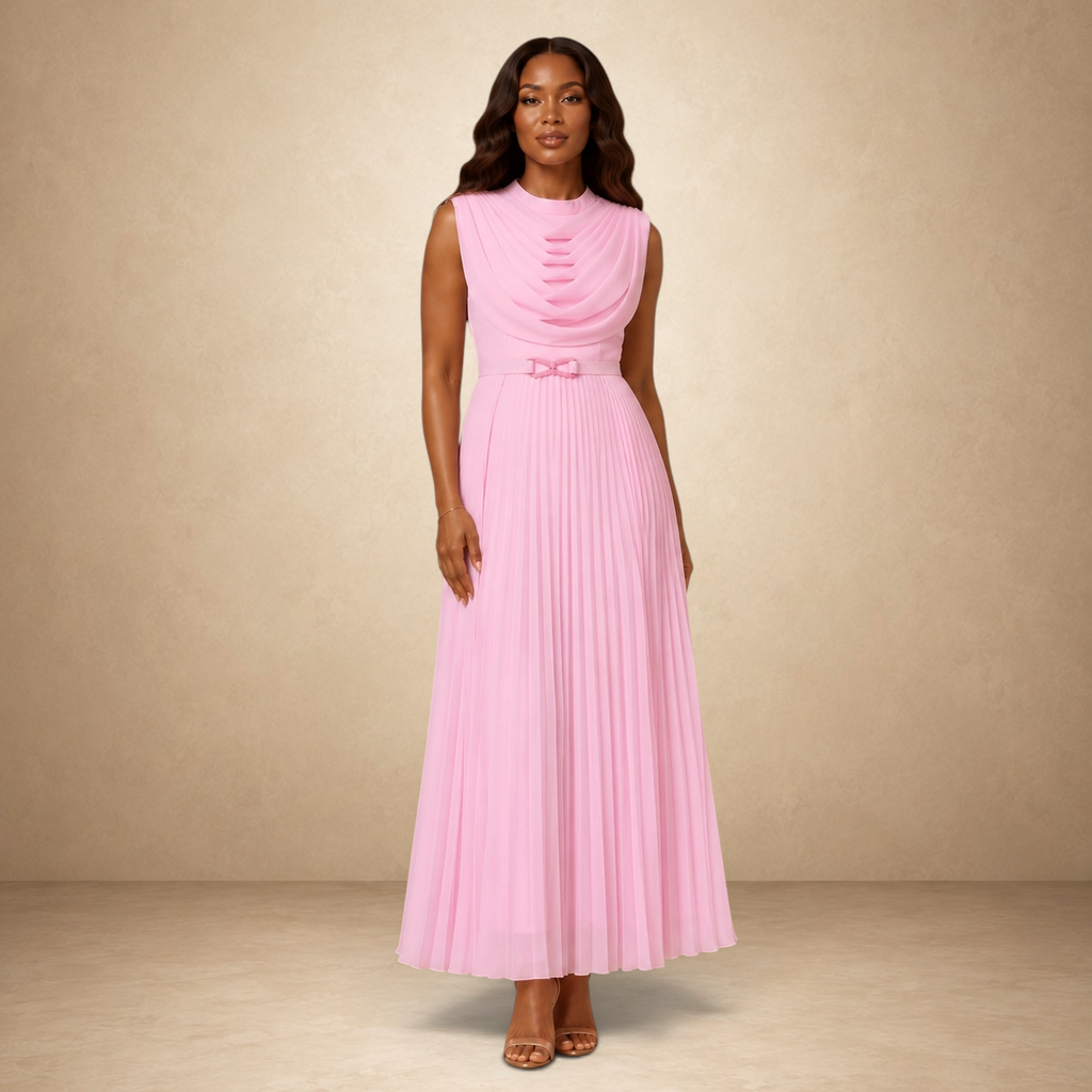 Rosé Whisper Pleated Maxi Dress