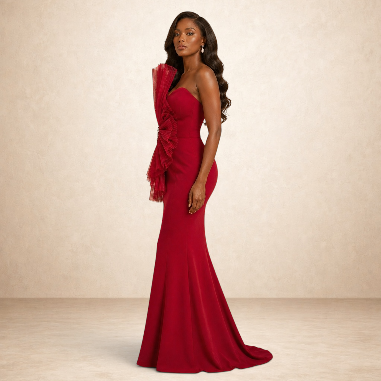 Scarlet Aura Sculpted Evening Gown
