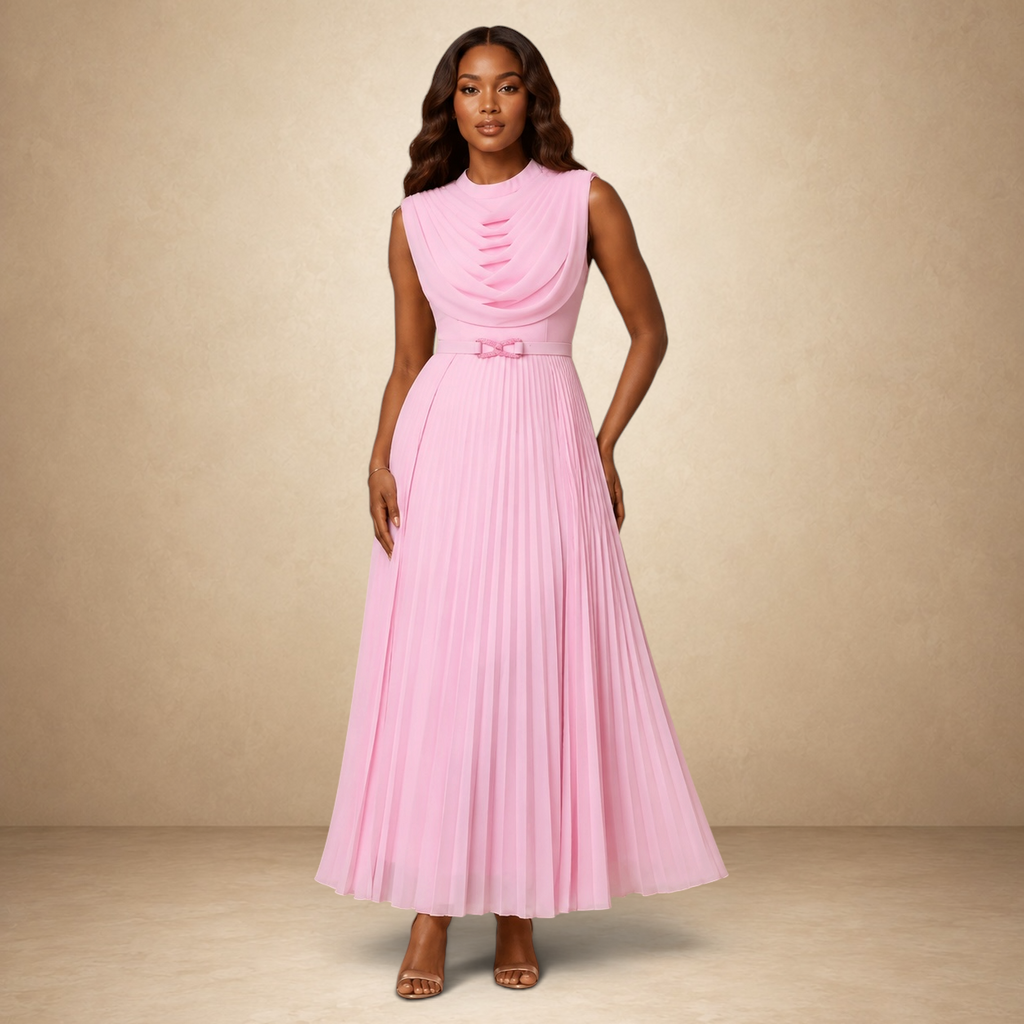 Rosé Whisper Pleated Maxi Dress