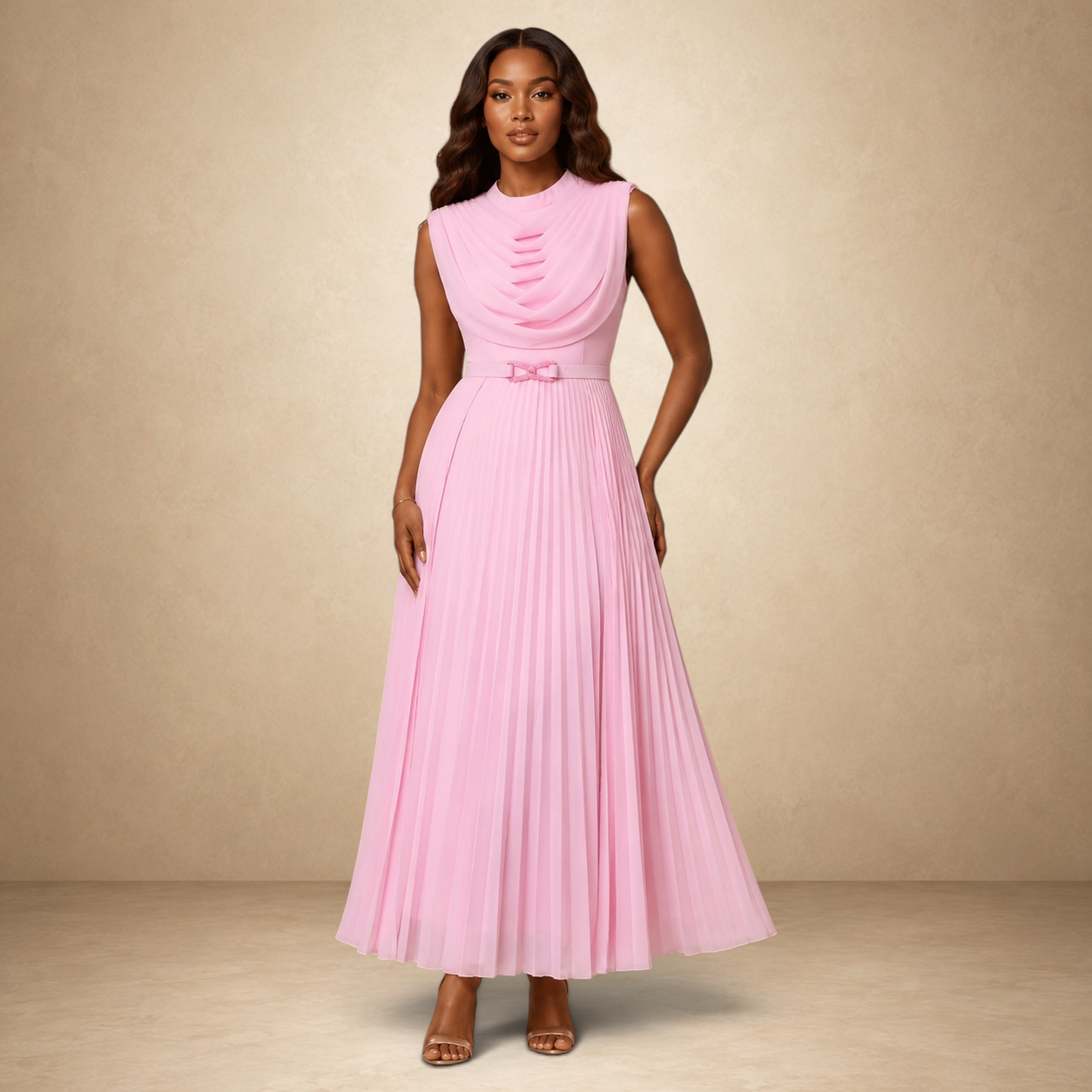 Rosé Whisper Pleated Maxi Dress
