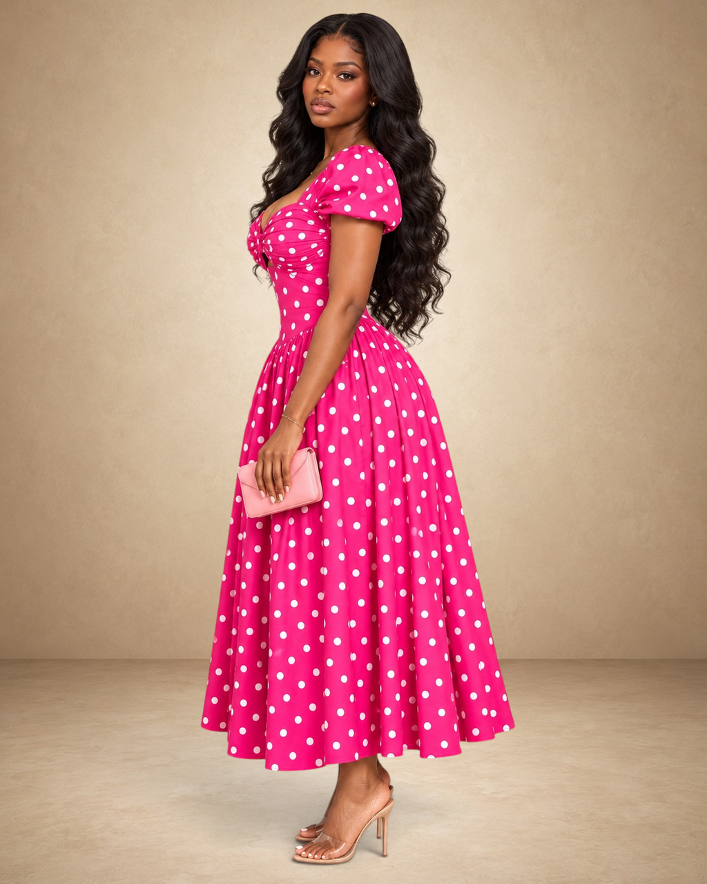 Zabia Polka Dot Midi Dress
