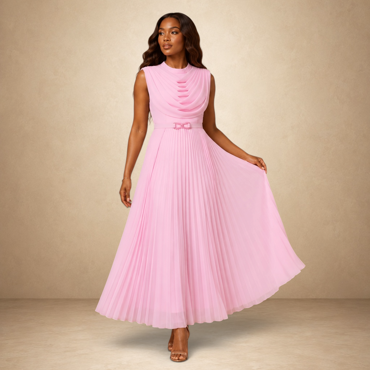 Rosé Whisper Pleated Maxi Dress