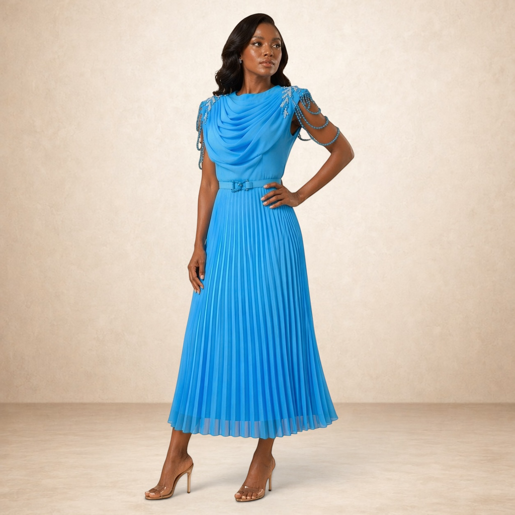 Celesti Drape Pleated Dress