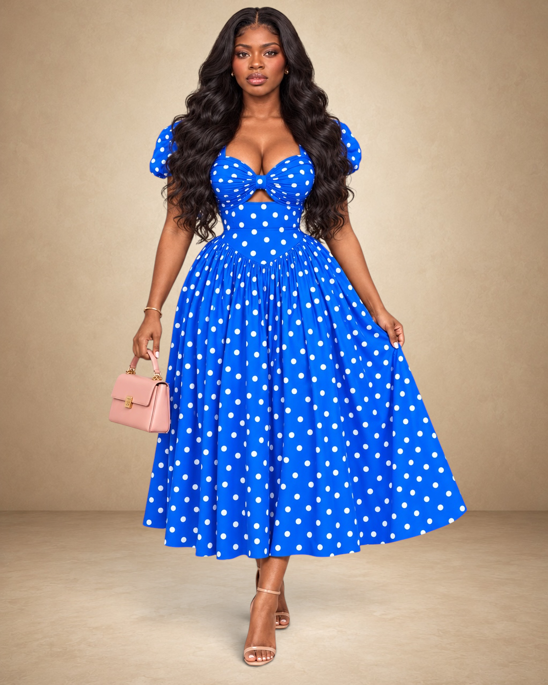 Zabia Polka Dot Midi Dress