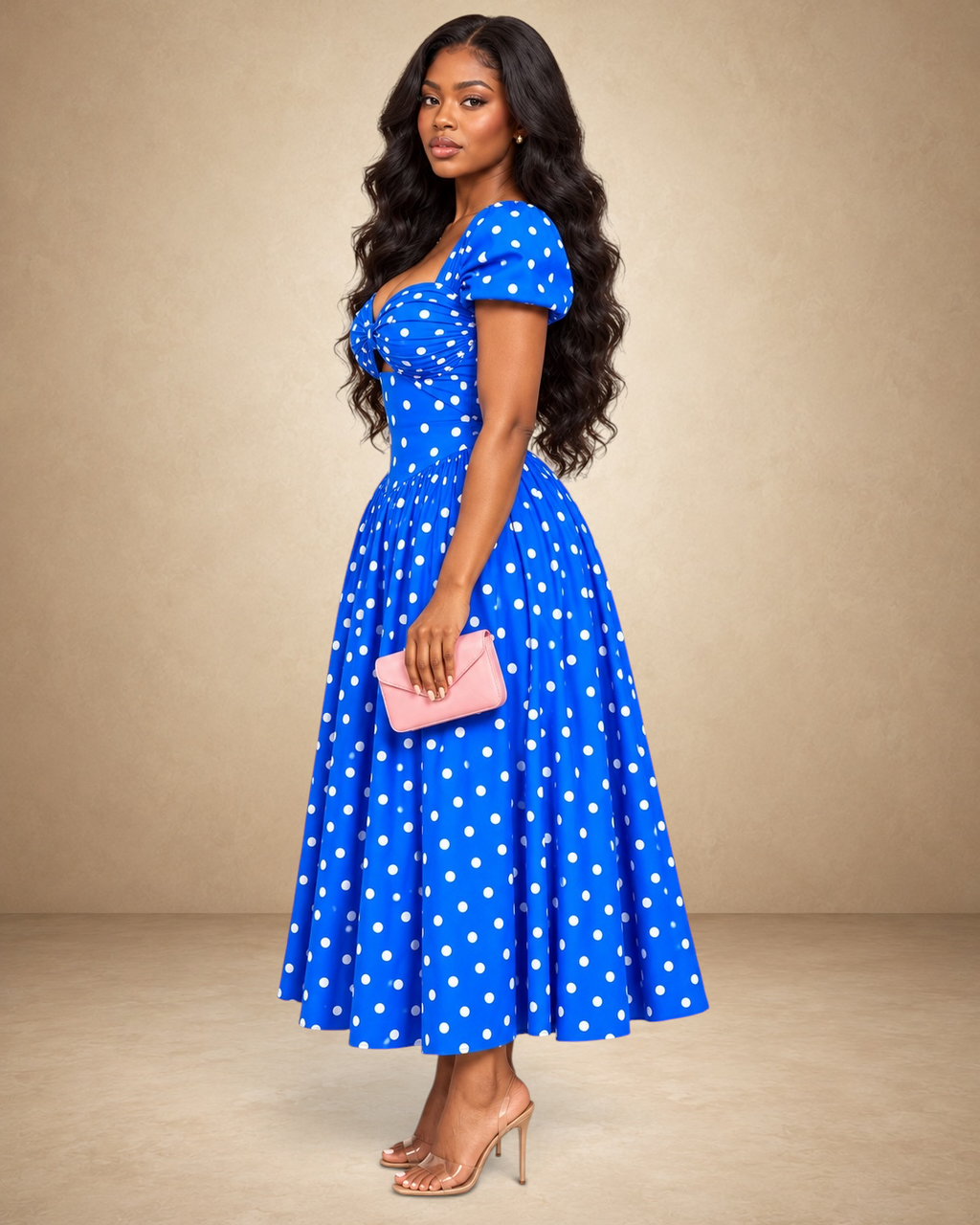 Zabia Polka Dot Midi Dress