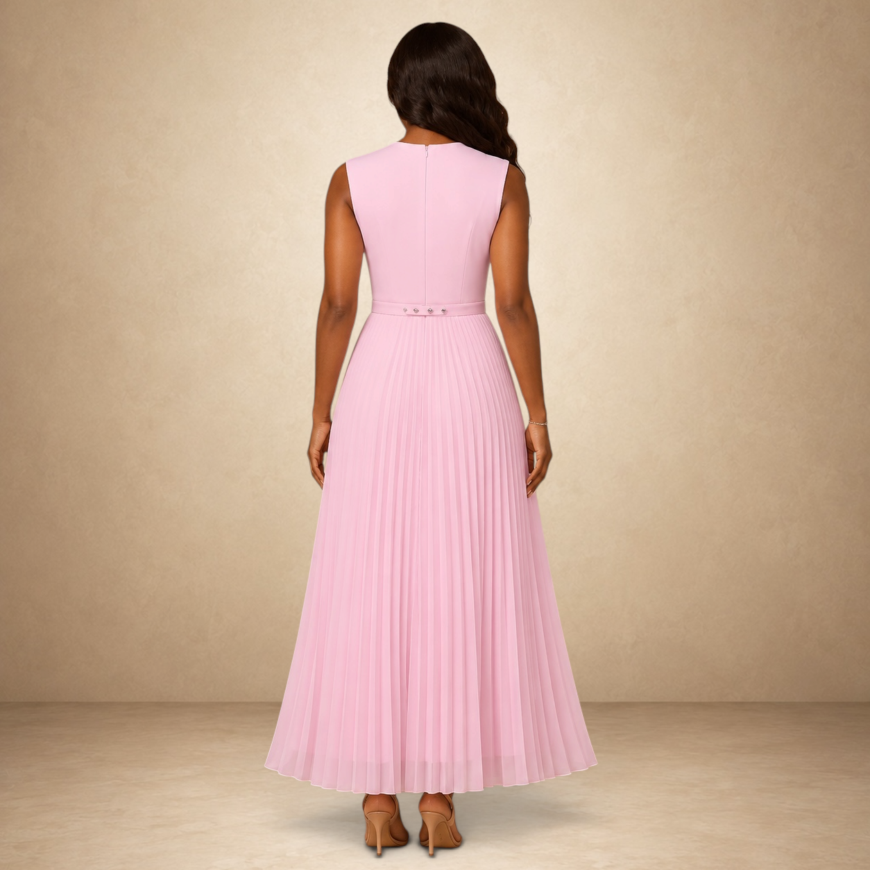 Rosé Whisper Pleated Maxi Dress
