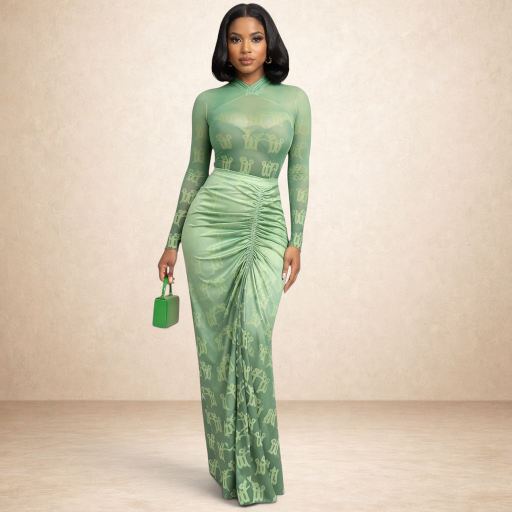 Muse Sculpt Ruched Maxi Skirt Set