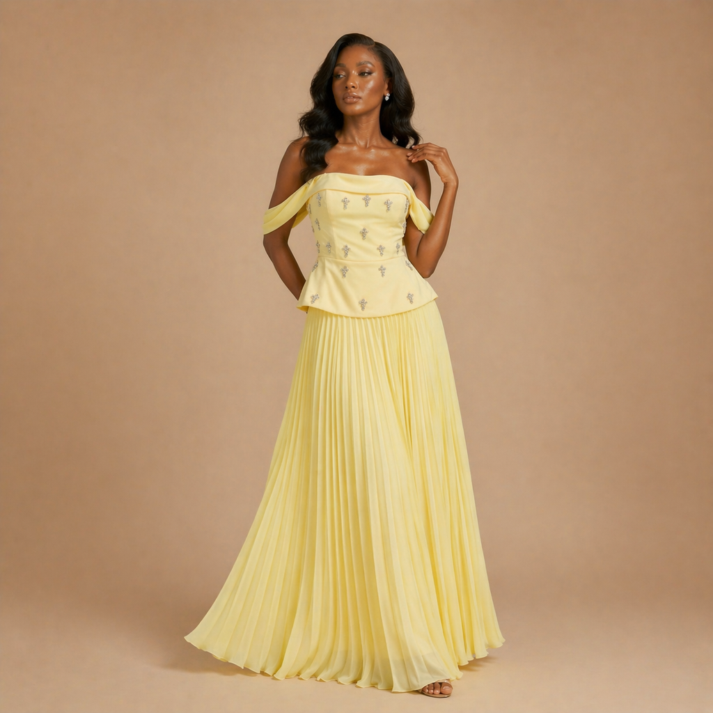 Silver Veil Luxe Pleated Skirt Set